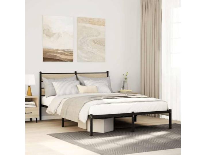 YUOTYRKTEJRSG Stabiler Eisenrahmen mit Kopfteil klassisch Braun 140x190 cm Metallbett ohne Matratze Sonoma-Eiche 140x190 cm Stabiler Bettrahmen mit Kopfteil und Stauraum für Schlafzimmer Gästebett