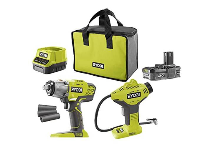 Ryobi ONE+ accu-slagschroevendraaier handcompressorset R18IWPI-120S, 18 volt
