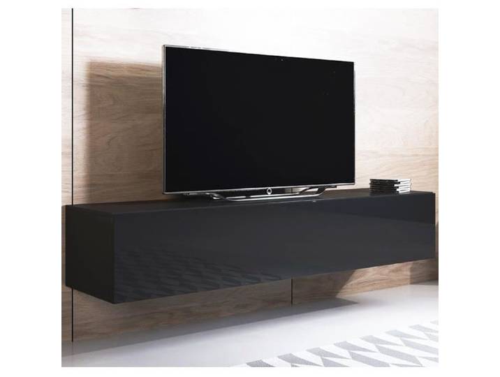 Design Ameublement - Meuble TV LUKE H2 Suspendu - Noir Brillant - 160x30x40cm