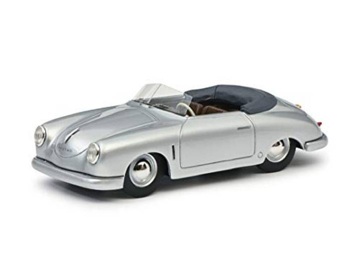 Schuco 450913100 Porsche 356 Gmünd Cabrio, geopende softtop, modelauto, schaal 1:43, Limited Edition 500, hars, zilver metallic