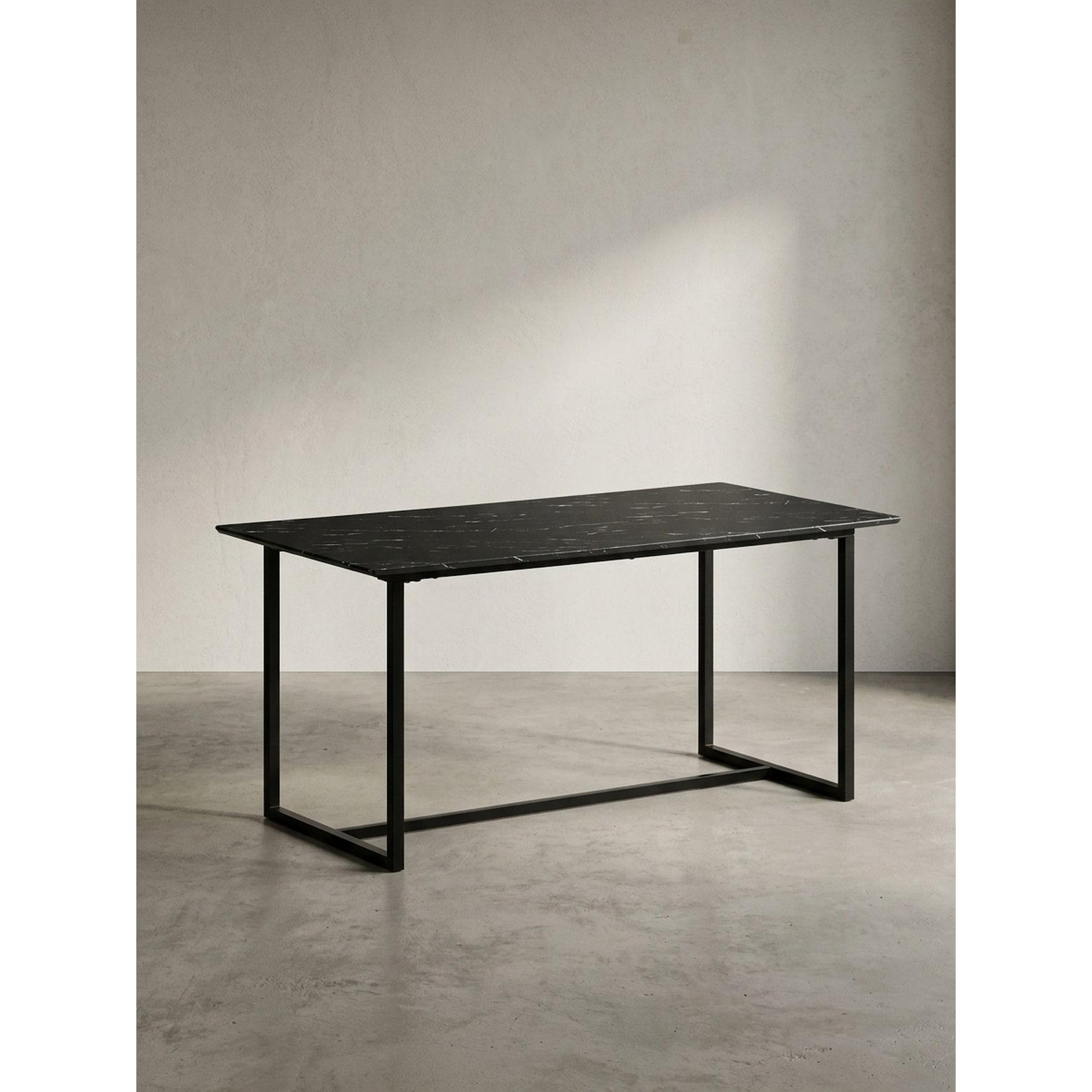 Esstisch Marmoroptik Metall Rechteckig Modern Groß, Schwarz 200x90x76 cm