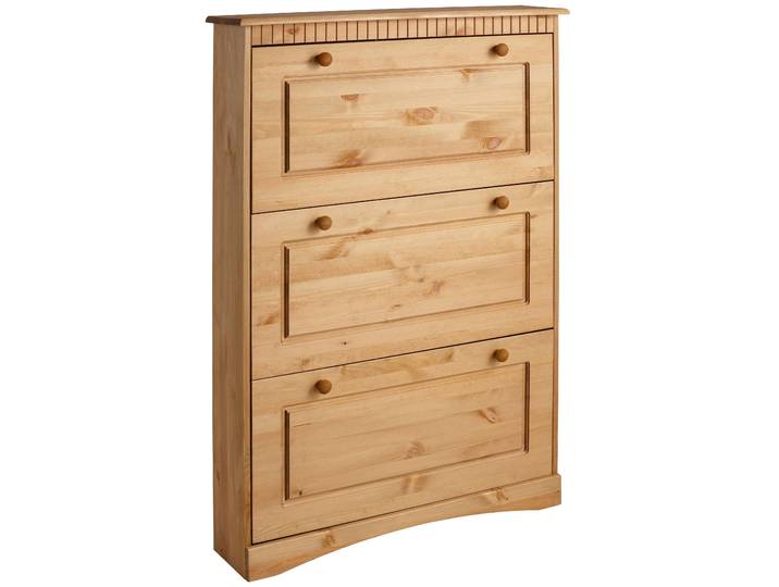 Schuhschrank GOODPRODUCT Rustic, Schukommode, Schuhkipper, Dielenmöbel , beige (gelaugt, geölt), Für 9-11 Paar Schuhe, Schränke, Schuhschrank, aus massiver Kiefer, 3 Schuhklappen, für 9-11 Paar, Kassettenoptik