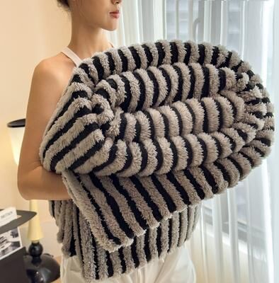 Shop Station Luxury Faux Rabbit Fur Blanket Fluffy Fleece Throw For Sofa, Bed & Cozy All Season Comfort black Gray 39.37 59.06 In