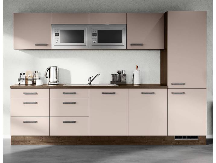 Küchenzeile Impuls Hochbau 300 x 206 x 60cm Ausrichtung rechts Braun/Cappuccino mit Elektrogeräten