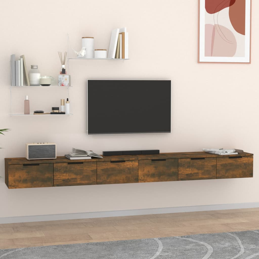 Ebern Designs 6 Piece Floating Shelf Smoked Oak 20cm H X 204cm W X 30cm D