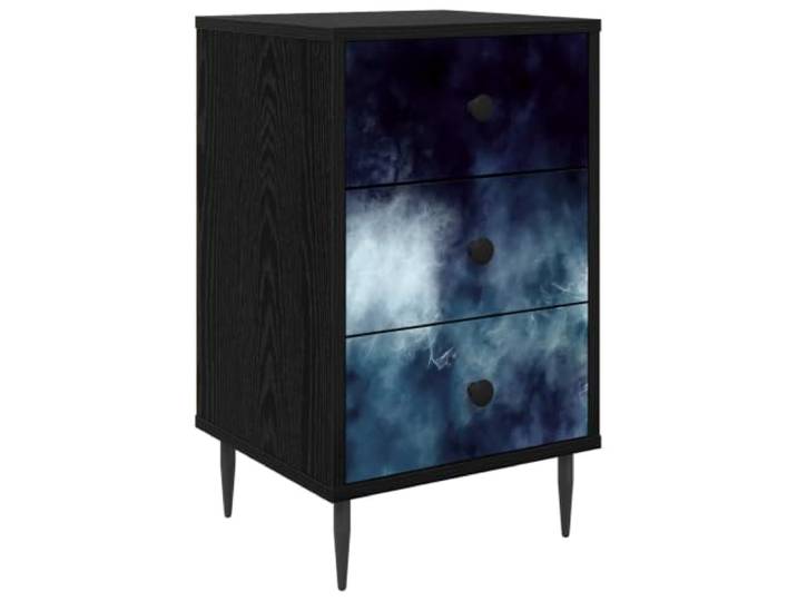 HFXHIJXQ Nachttisch 36x33x61 cm Schwarz Eichen-Optik mit 3 Schubladen Moderne Nachtkommode fürs Schlafzimmer mit 3 geräumigen Schubladen, erhöhten Füßen und stilvollem Eichen-Look Muster.