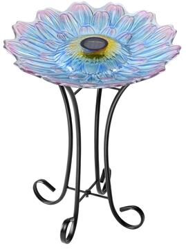 Hi-Line Gift Solar Glass Bird Bath W/Stand