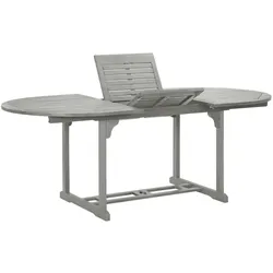 DELUKE Garten-Esstisch VEGO Grau (200x100)x75 cm Massivholz Akazie Oval | Gartentisch Holz klappbar Outdoortisch Terrassentisch verstellbar