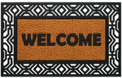 "Gardenised Heavy Duty Coco Coir Doormat Non Slip PVC Baking Embossed Welcome Design Natural Coconut Fiber Floor Mat 18x30"""