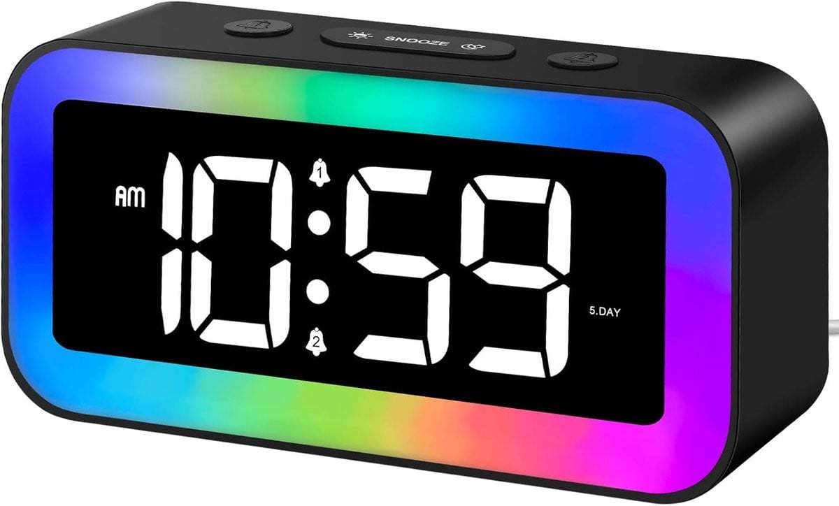 Digitale kinderwekker met RGB-verlichting en spraakbesturing, zwart, multicolor