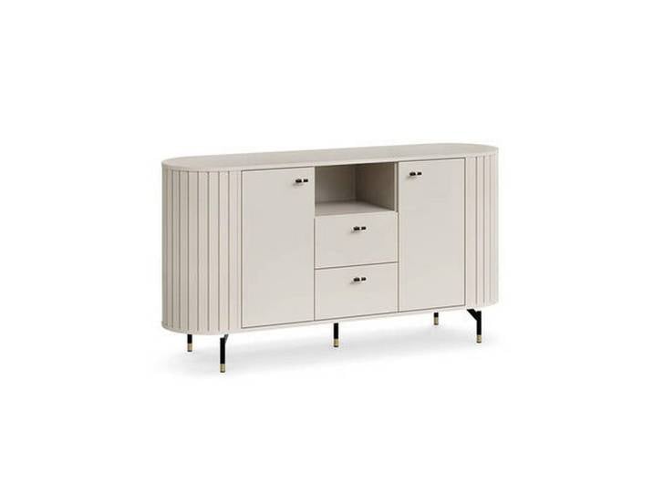 Milino Sideboard, Schwarz, Gold, Kaschmir, Metall, 2 Fächer, 2 Schublade(n) Schubladen, 150.1x81x40 cm, Wohnzimmer, Kommoden & Sideboards, Sideboards
