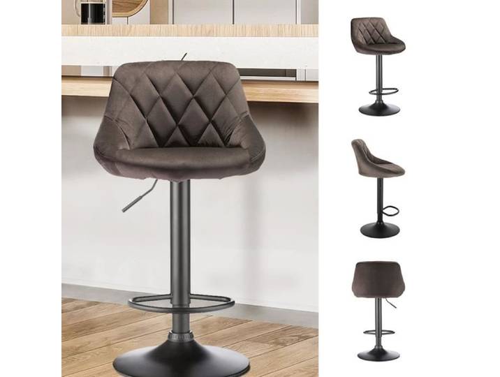 Tabourets de Bar XUANYU - Chaise de Salle à Manger - Chaise Ergonomique - Marron - Métal - Velours