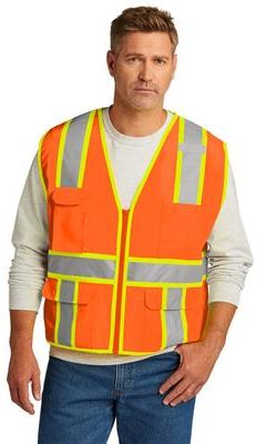 CornerStone CSV105 ANSI 107 Class 2 Surveyor Zippered Two-Tone Vest in Safety Orange size 2/3X   Mesh