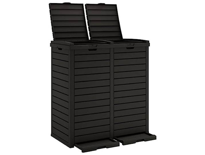 vidaXL Outdoor Mülltonne, Mülleimer mit viel Stauraum, Abfalleimer mit Doppeldeckel, Abfalltonne Müllbehälter Abfallsammler, Schwarz Polypropylen