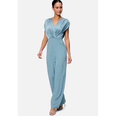 Overall ZERO "Damen im Materialmix", Damen, Gr. 40, Normalgrößen, blau (citadel), Satin, Obermaterial: 4% Elasthan, 96% Polyester. Füllung:, glänzend, festlich, figurbetont knöchellang, V-Ausschnitt, Overalls Overall, Wickeldesign