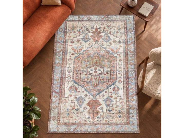 Tapis Vintage Mandala 120 x 170 cm Crème-Terre cuite Lavable 3 mm