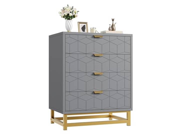 Thaookte 4-Schubladen-Kommode im modernen Design – Robuster Aufbewahrungsschrank mit Metallbeinen für Schlafzimmer, Wohnzimmer & Flur – Farbe: Grau