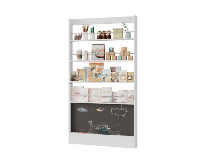 ibettertec Kinderregal Bücherregal, Kinderzimmer Bücherregal, Kippschutz/Platz sparen, 4-ebiges Aufbewahrungsregal + bemalbares Schwarzbord