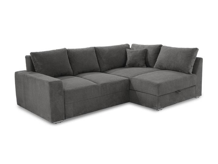 Ecksofa-Dauerschläfer Federkern Topper Bettkasten Schlafcouch Cord Dunkelgrau / 15233