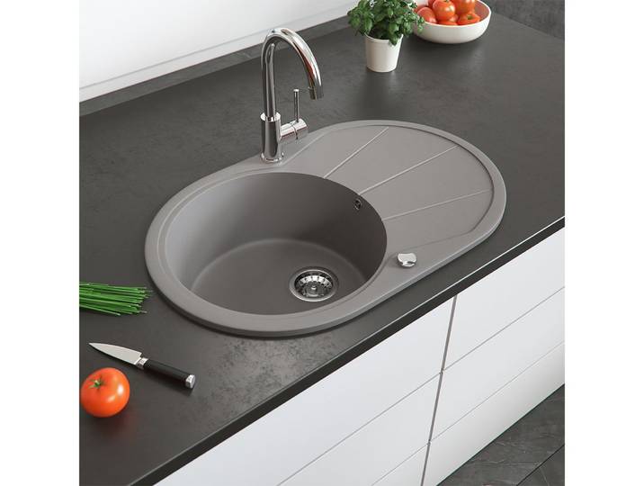 Bergstroem Granitspüle, Beton, 78 x 50 cm Rund mit Trockenplatz, Oval, 78/50 cm, beidseitig montierbar, (1 St)