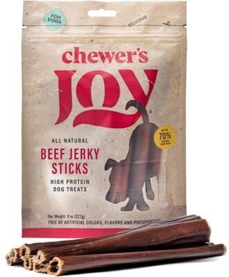 "Chewer's Joy 55620 Beef Jerky Sticks 5–6"" Natural Dog Chew Treats, 8-oz Bag"