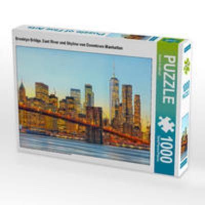 CALVENDO Puzzle Brooklyn Bridge, East River und Skyline von Downtown Manhattan | 1000 Teile Lege-Größe 64x48cm Foto-Puzzle für glückliche Stunden