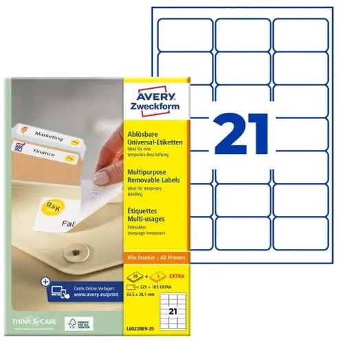AVERY Zweckform 630 Etiketten L6023REV-25 weiß 63,5 x 38,1 mm
