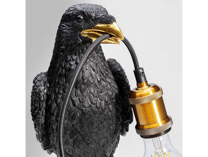KARE Tischlampe Animal Sitting Crow, schwarz, für Wohn- / Esszimmer, Kunststoff, Tischlampe