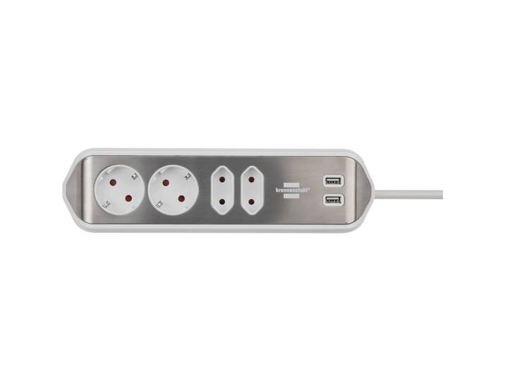 Brennenstuhl Steckdosenleiste ®estilo, silber/weiß, Kunststoff, 7x30x10 cm, Schutzkontakt, Elektrogeräte, Elektronik-Zubehör, Verlängerungskabel