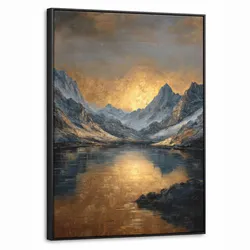 LEINWAND Bilder mit Rahmen - Bergkulisse mit goldenem Sonnenuntergang - 70x100