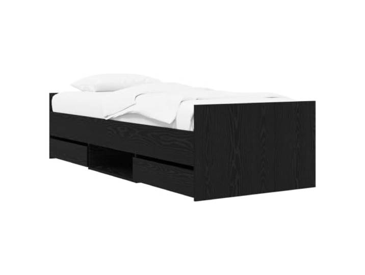 PUGYNBK Bettgestell mit Schublade, Eiche, Schwarz, Holztechnik Minimalistisches Design, geräumige Aufbewahrung, einfache Montage, geeignet für Hauptschlafzimmer