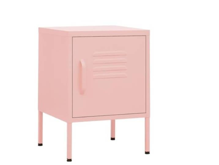 Fisinber Nachttisch 2er Set Rosa aus Stahl 35x35x51 cm Beistelltisch Stabiles 2er Set Nachtschränke aus Metall mit Schloss und verstellbarem Boden für Schlafzimmer und Wohnzimmer.