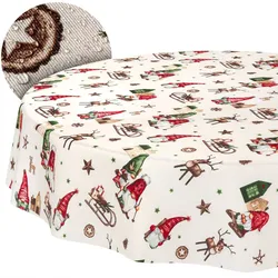 Weihnachtstischdecke Stofftischdecke Tischwäsche Tischdecke abwaschbar Tischtuch Baumwolle Polyester Weihnachtszwerg - Rund 140 cm, Schnittkante