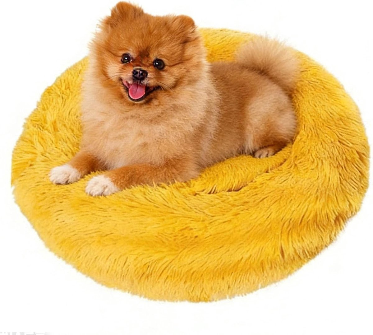 Zacht Donut Kattenbed en Hondenbed, Rond Fluffy Bed voor Kleine en Middelgrote Honden, Geel, Diameter: 60 cm