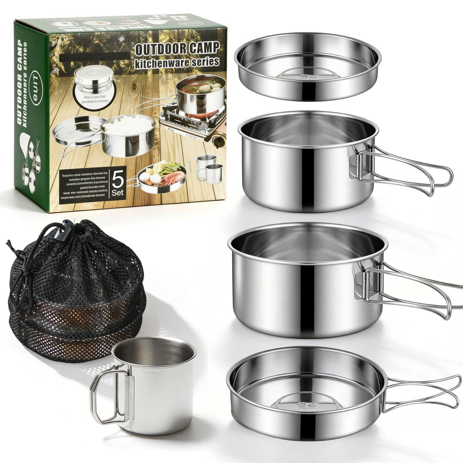 Merkloze 5-delige lichtgewicht camping pannenset