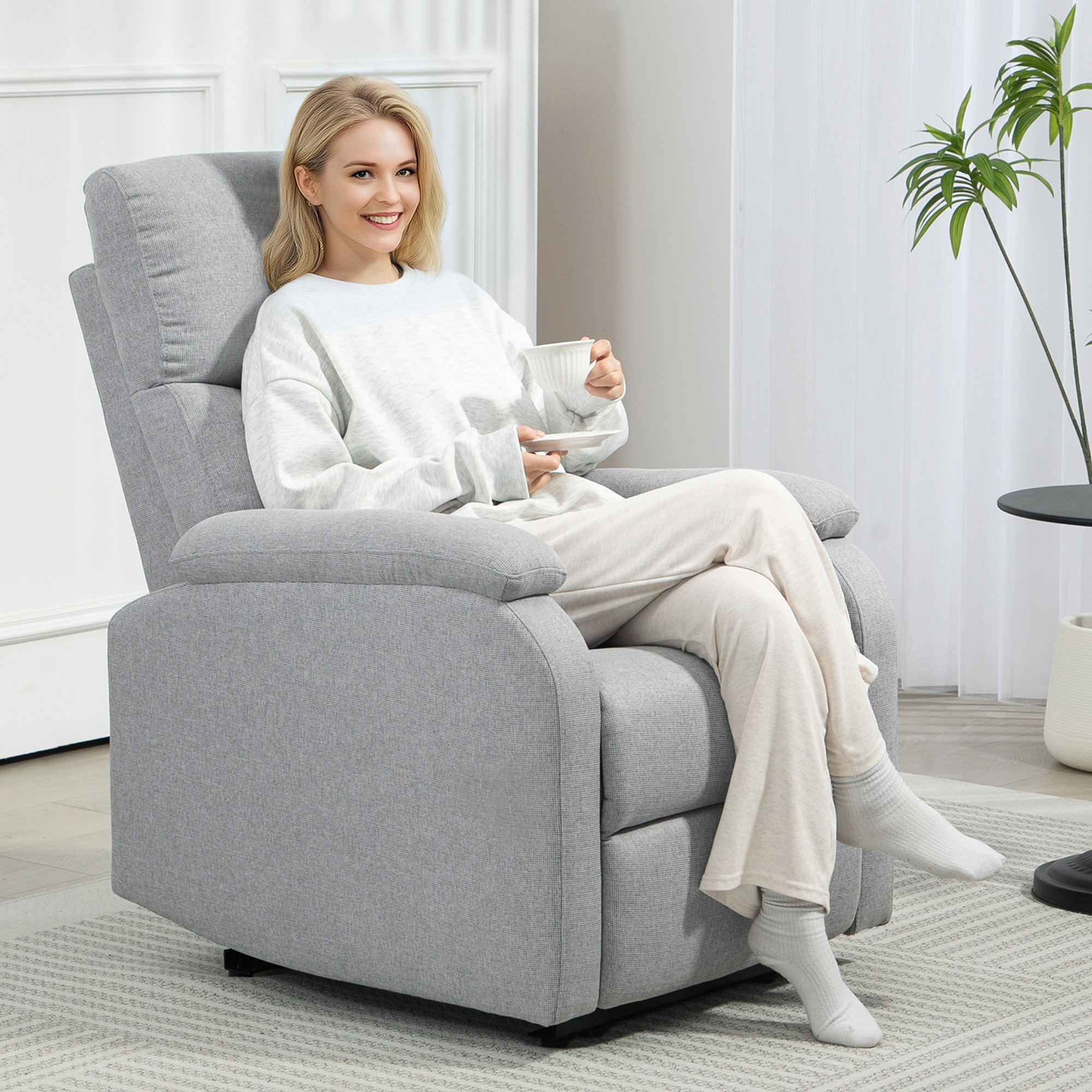 Homcom Poltrona relax reclinabile con schienale regolabile, poggiapiedi e poltrona imbottita per soggiorno, Grigio   Aosom Italy