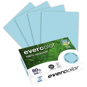 Clairefontaine Kopierpapier Evercolor, 2100005035, A4, Recycling, 80g/qm, hellblau, 500 Blatt