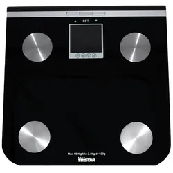Tristar WG-2424 Personenwaage, Körperfett, Wasseranteil, Muskel- u. Knochenmasse, Glas schwarz bis 150kg