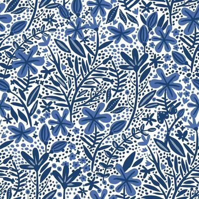 Roommates Blue & White Cat Coquillette Porcelain Garden Peel and Stick Wallpaper
