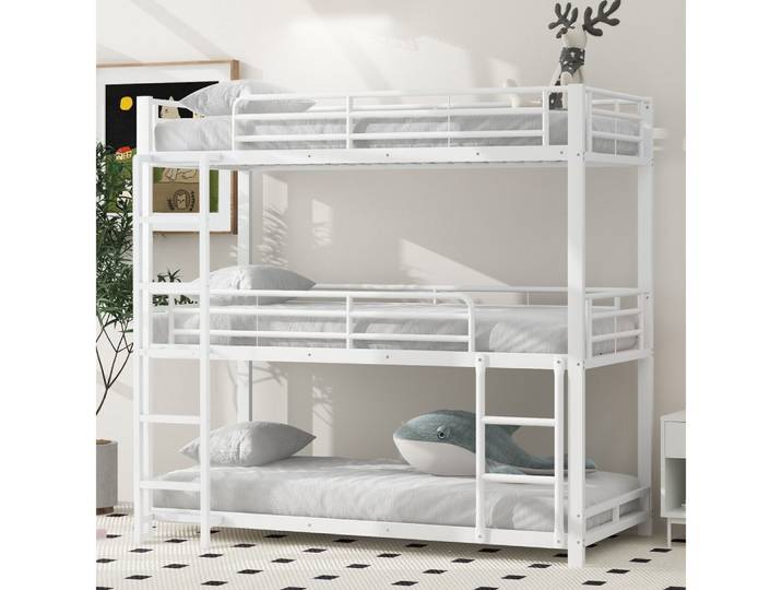 BBWL Bettgestell Dreifach Etagenbett 90x200 Metallbett mit Sicherheitsgeländer, stabil Eisenbett platzsparend für Kinder Jugendliche Erwachsene