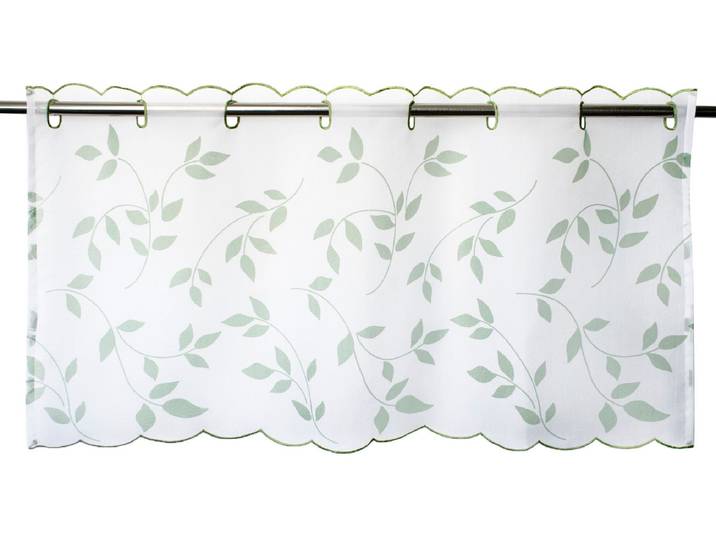 Scheibengardine DELINDO LIFESTYLE Blätter Gr. 1, weiss (weiß), B:85cm H:45cm, Voile, Polyester, Gardinen, Scheibengardine, mit Stangendurchzug für die Küche