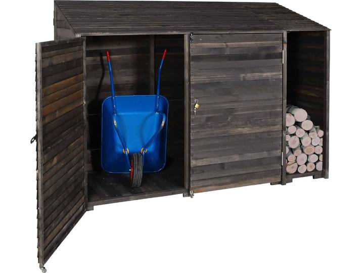Geräteschuppen HWC-J75, Geräteschrank Gerätehaus, Holz gebeizt MVG-, 180x250x93cm anthrazit-grau