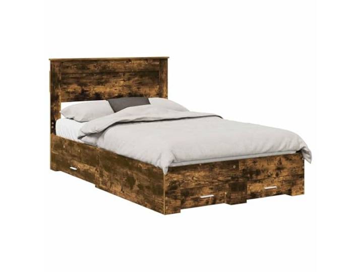PUGYNBK Bettgestell mit Schublade Eiche rauchfarben 120 x 190 cm Technisches Holz, feste Lamellen, verschiebbare Schubladen, Metallknöpfe, einfache Reinigung