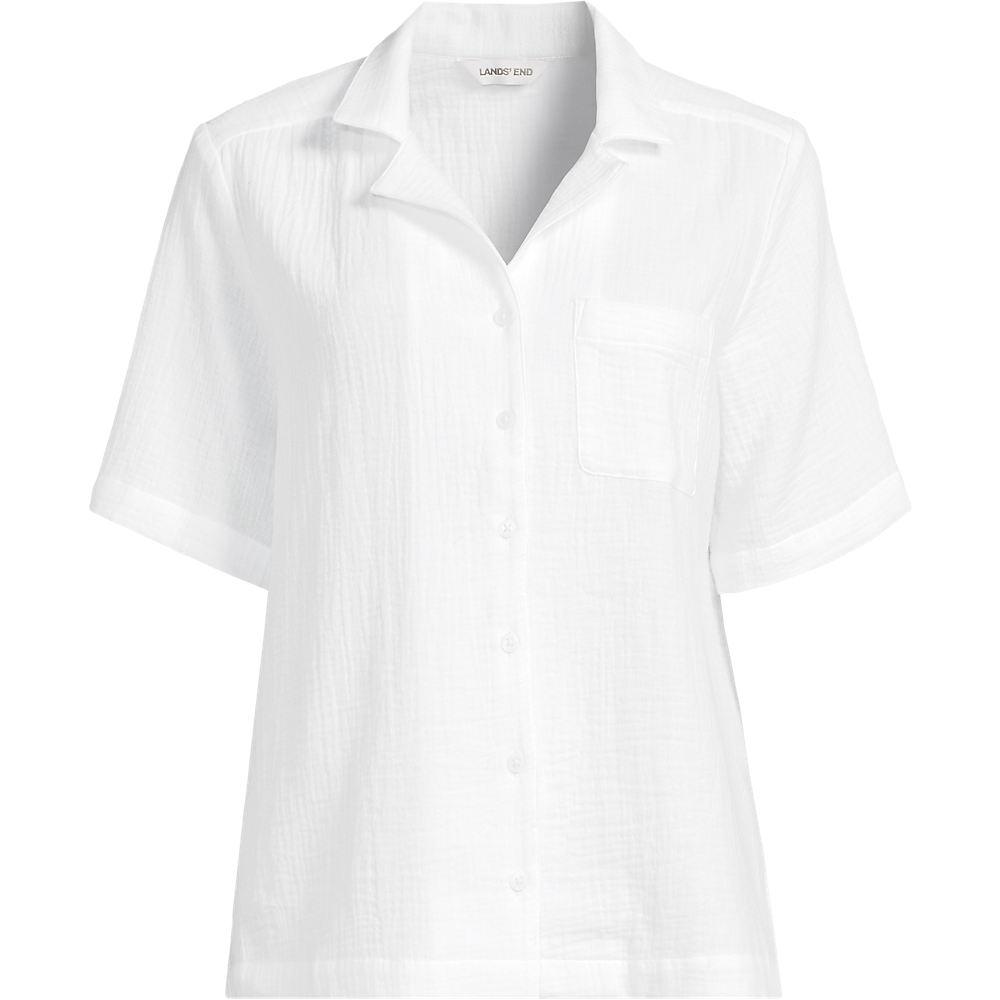 Kurzärmelige Musselin-Bluse in Petite-Größe, Damen, size: petite, Weiß, Baumwolle, by Lands' End