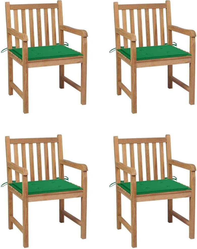 Gartenstühle 4 Stk. mit Grünen Kissen Massivholz Teak