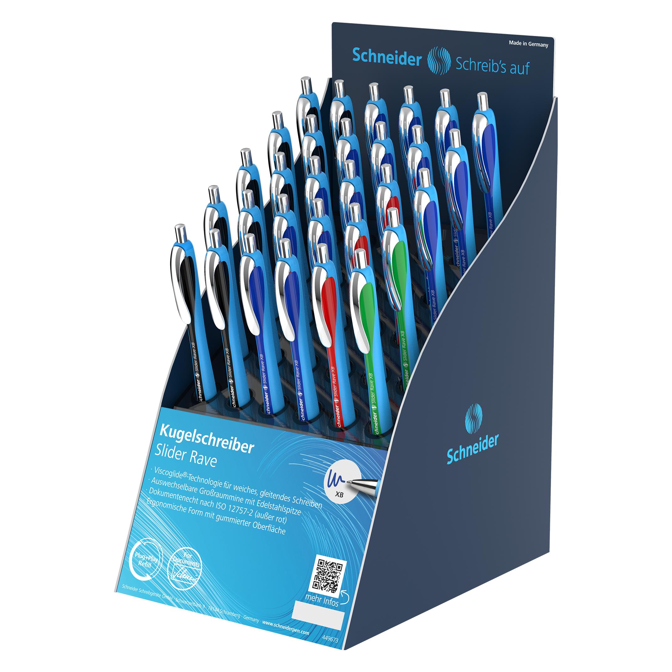 Schneider Display Kugelschreiber Slider Rave, 30 Teile, Pappe, 160 x 305 x 203 mm (30x) (304021)