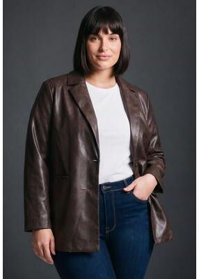 Plus Size Women's Faux Leather Blazer by Avenue in Chocolate (Size 18)