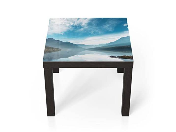 DEQORI Glastisch schwarz klein 55x55 cm Motiv Blick über Bowman Lake ausgefallener Beistelltisch aus Glas Hochglanz Couchtisch fürs Wohnzimmer moderner Couch Tisch mit Design