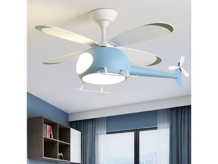 Bleu rose avion chambre d'enfants ventilateur de plafond lampe moderne coloré hélicoptère enfants chambre lustre dessin animé plafonnier LED