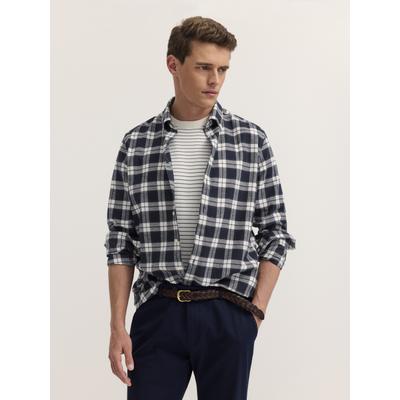 Langarmhemd BUGATTI "Modern Fit", Herren, Gr. L, Normalgrößen, 390, marine, 100% Baumwolle, kariert, normal, Hemden, Modern Fit Karo Herringbone Button-Down